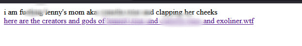 Proof of domain hosting real names and slurs targeting minor